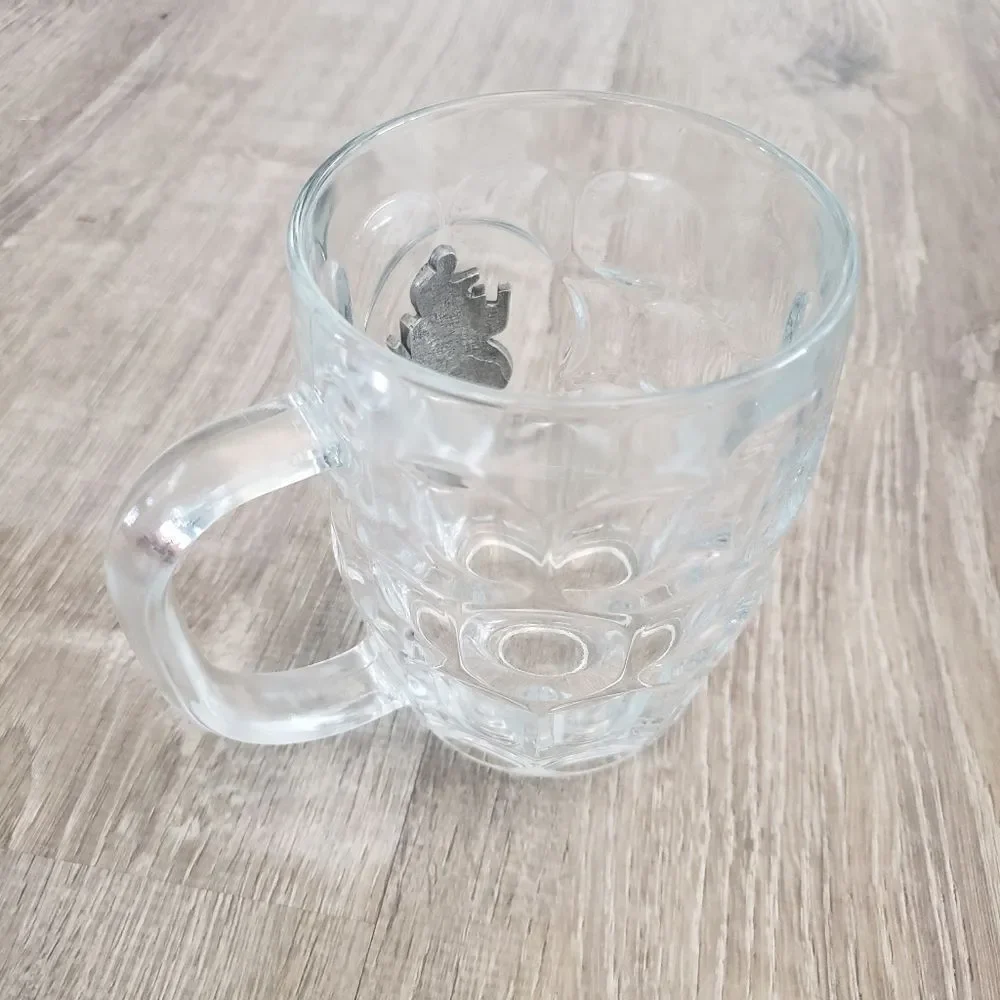 U.S.N. US Navy Pewter‎ Logo on Clear Glass Beer Stein Mug Military Luminarc USA